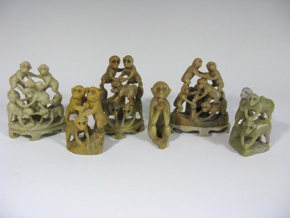 6 CHINESE SOAPSTONE CARVED MONKEY GROUPINGS (1 of 5)