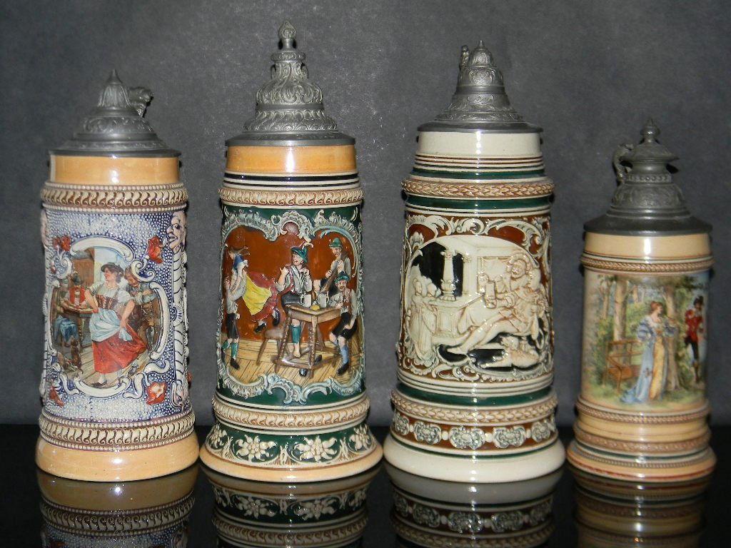 4 @ GERMAN CERAMIC LIDDED STEINS (1 of 8)