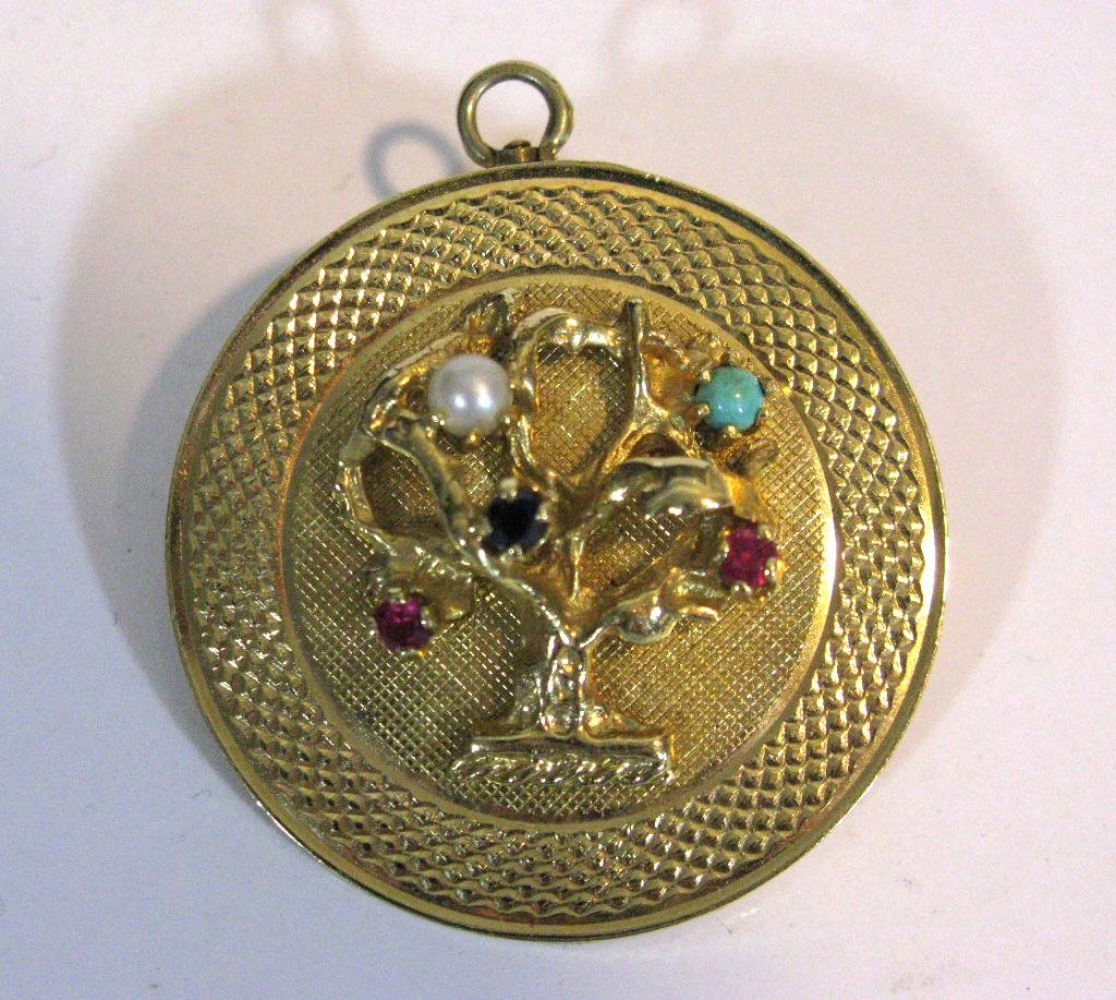 14K GOLD & GEM STONE FAMILY TREE PENDANT PIN (1 of 5)