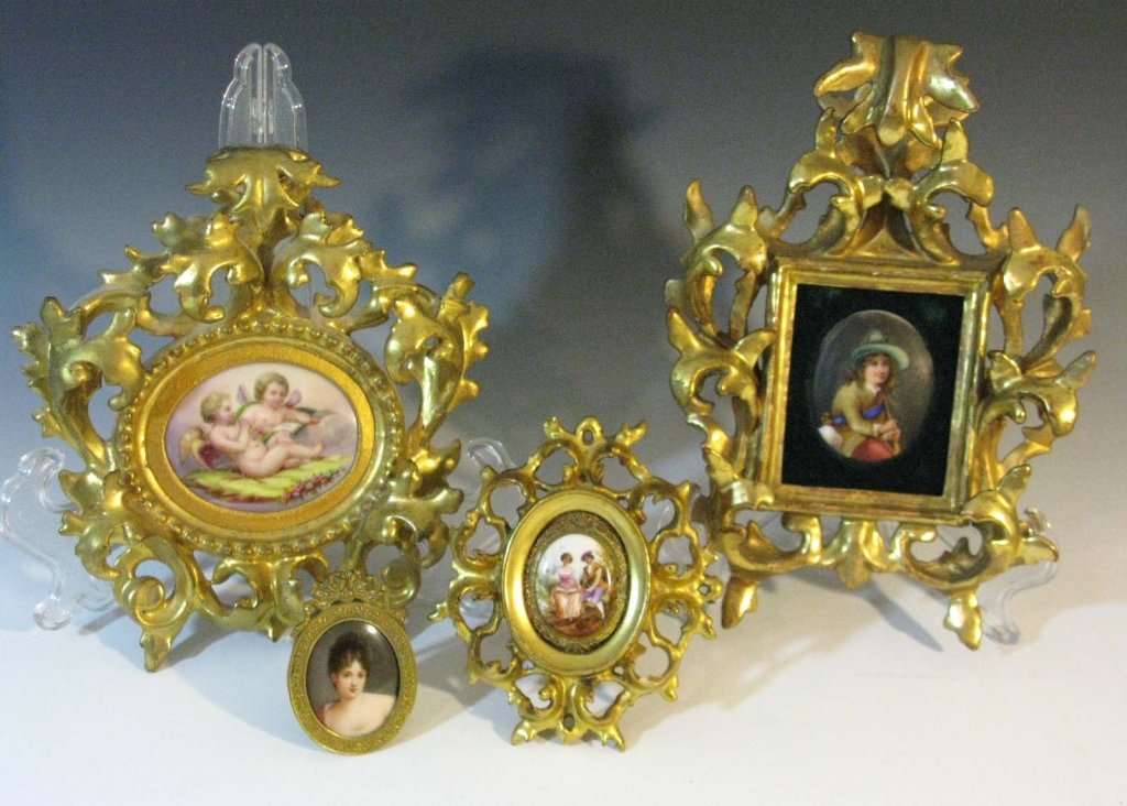 4 @ PORCELAIN MINIATURES IN ITALIAN GILDED FRAMES (1 of 9)
