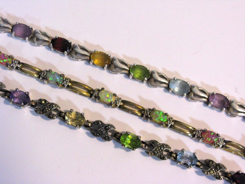STERLING SILVER & GEMSTONE MOUNTED BRACELETS (1 of 5)