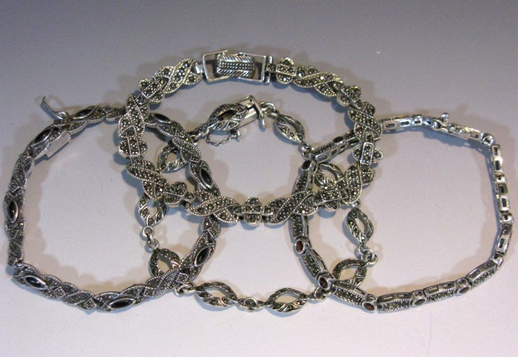 4 STERLING MARCASITE AND GEMSTONE BRACELETS (1 of 4)