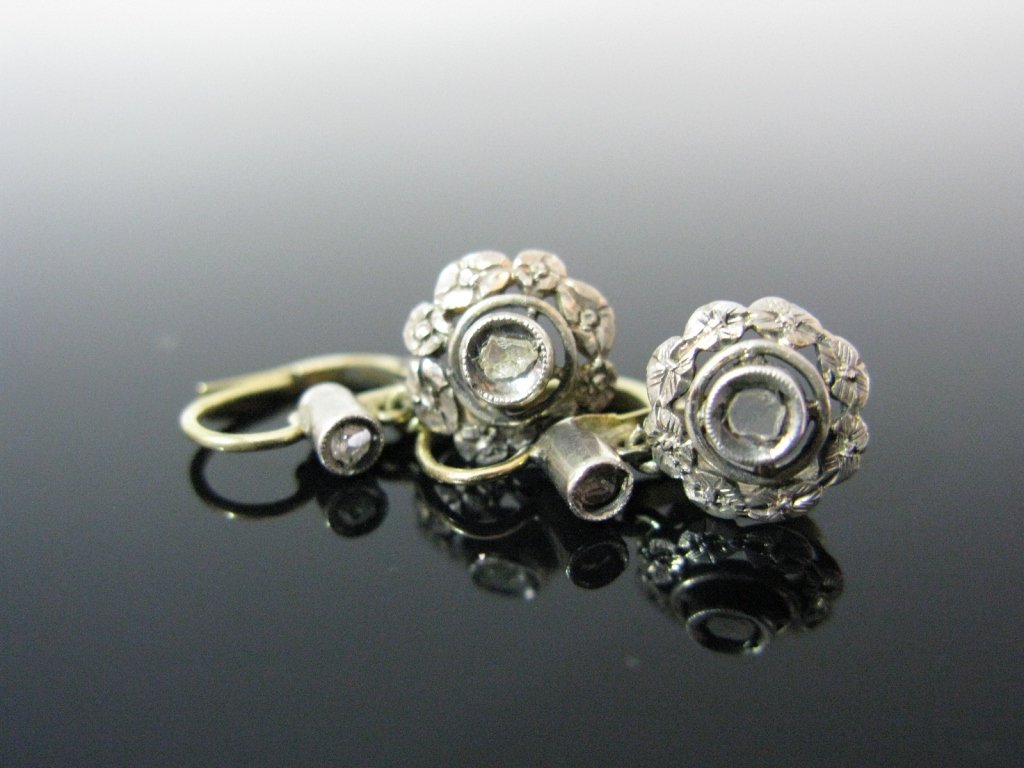 14k GOLD GEORGIAN EARRINGS W/ ROSE-CUT DIAMONDS (1 of 5)