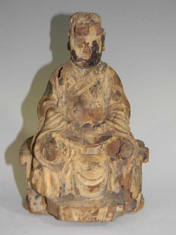 18TH C CHINESE CARVED & POLYCHROMED WOOD BUDDHA (1 of 8)