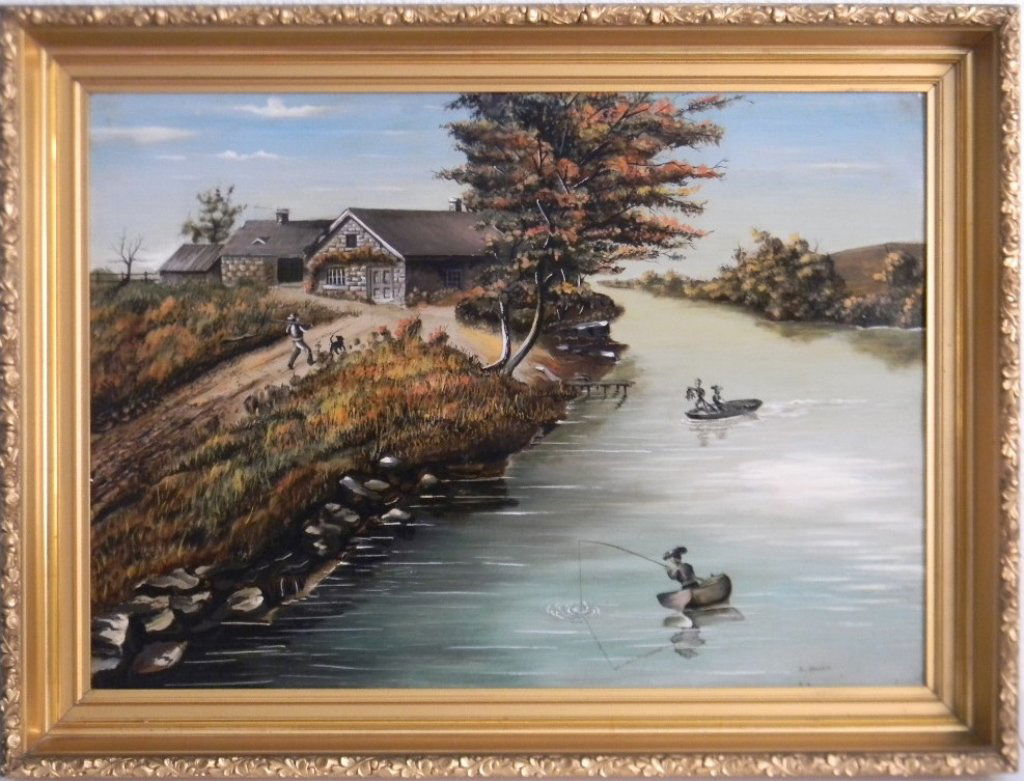 SIGNED FOLK ART OIL ON TIN FIGURATIVE PAINTING (1 of 5)