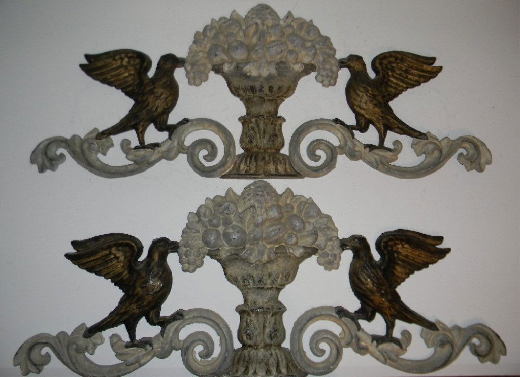 2 VINTAGE CAST IRON OVER DOOR PANELS BIRDS & FLOWE (1 of 9)