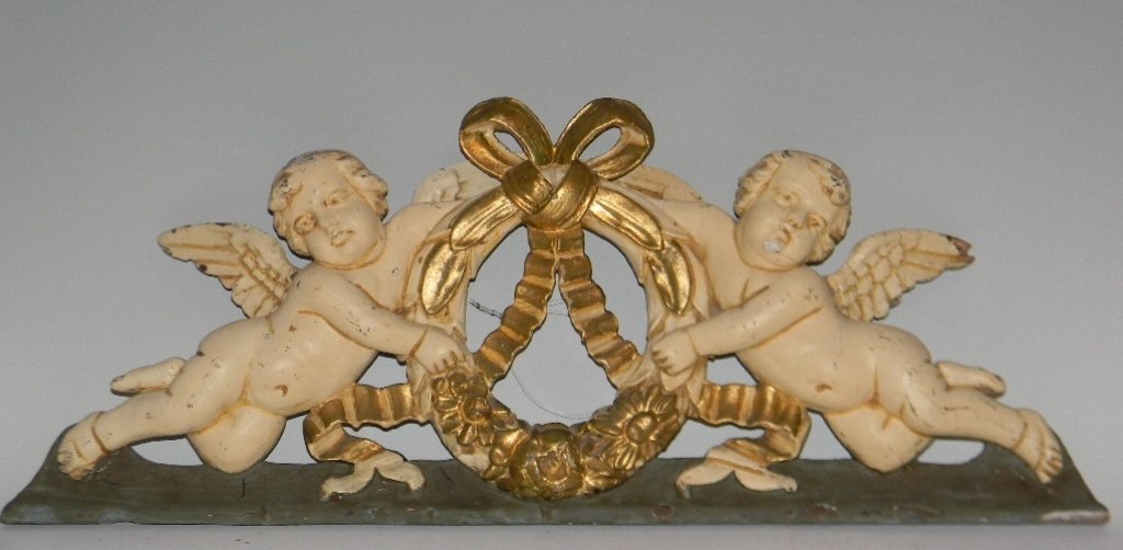 19TH C. CARVED WOOD PEDIMENT W/ PUTTO & WREATH (1 of 7)