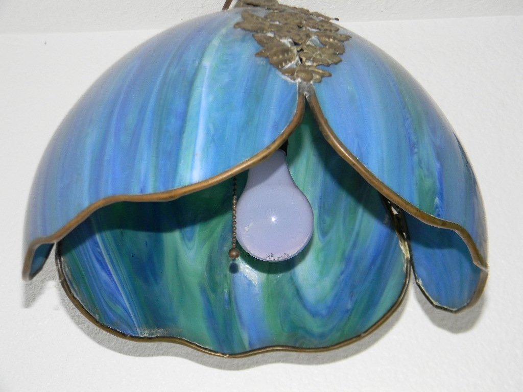 VINTAGE BLUE SLAG GLASS HANGING LAMP (1 of 6)