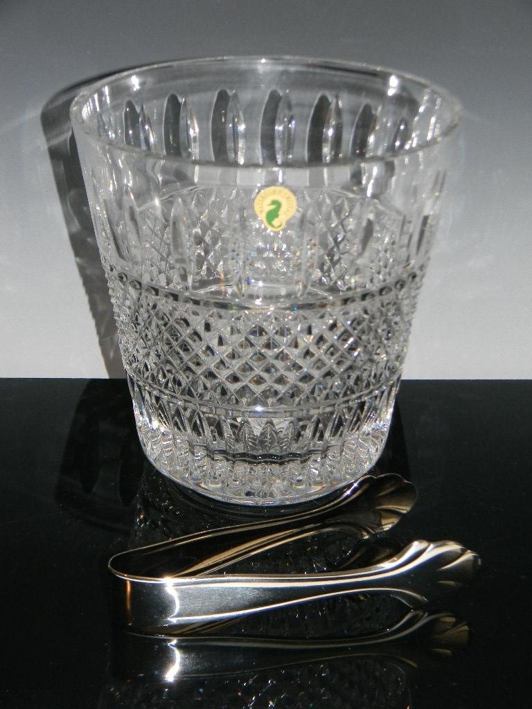 WATERFORD CRYSTAL IRISH LACE ICE BUCKET & TONGS