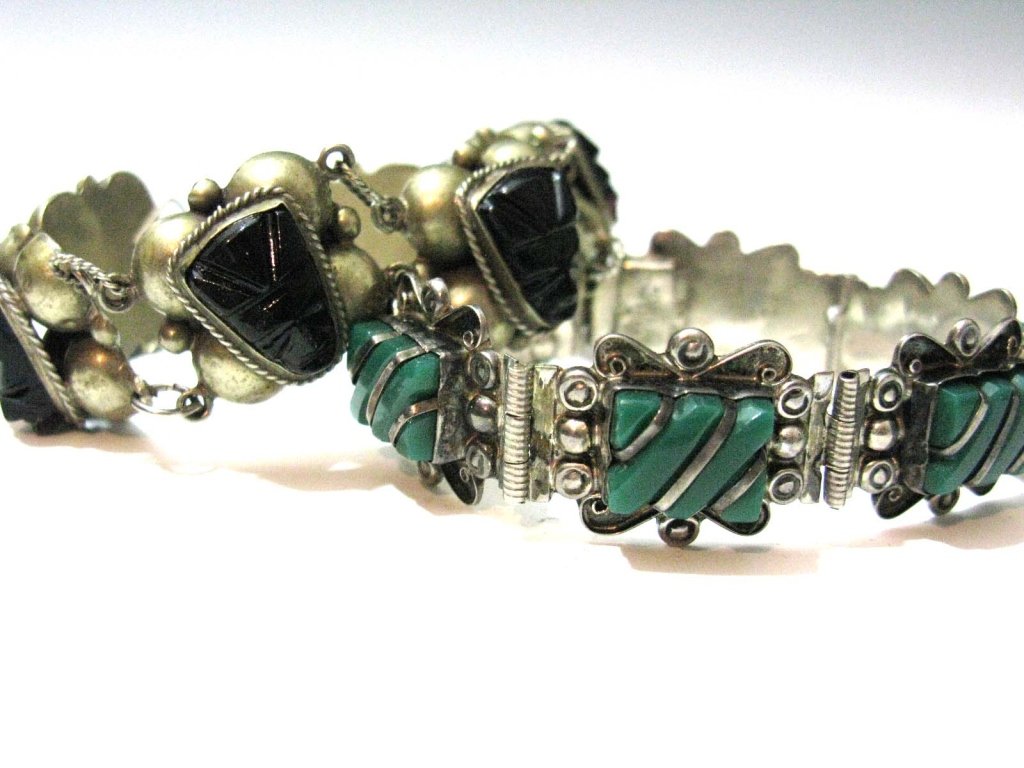 2 VINTAGE TAXCO BRACELETS CHRYSOPRASE & AMETHYST (1 of 7)