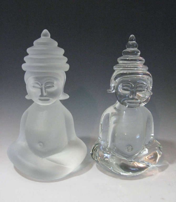 PAIR VINTAGE KONSTGLAS ART GLASS BUDDHA BOOKENDS (1 of 6)