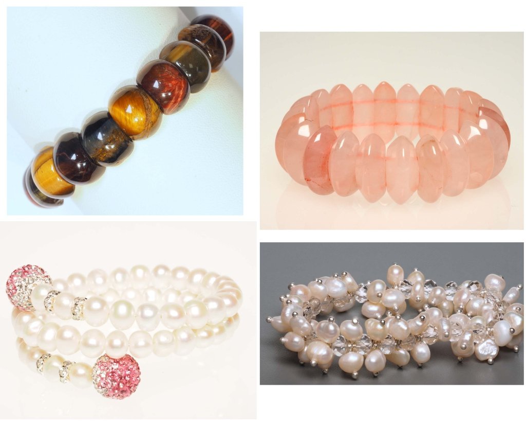 4 GEMSTONE BRACELETS ROSE QUARTZ, TIGER'S EYE (1 of 9)