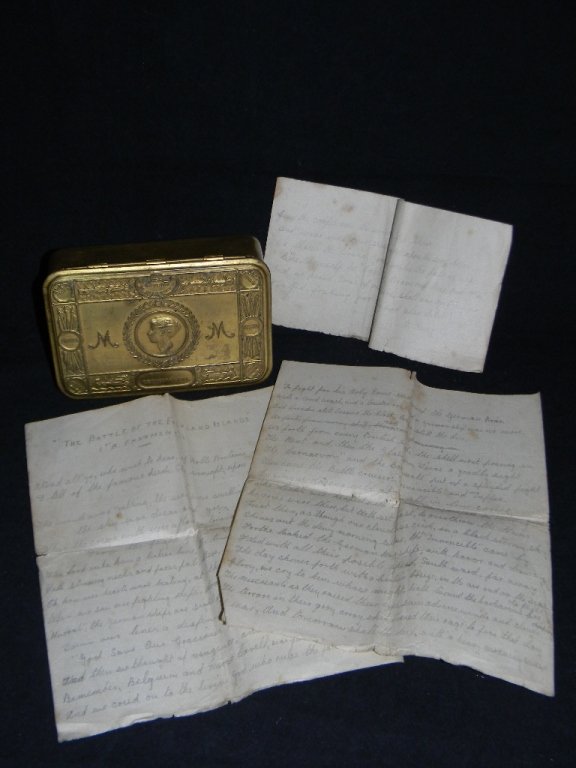 1914 WWI PRINCESS MARY'S GIFT TIN & FALKLAND POEM (1 of 9)