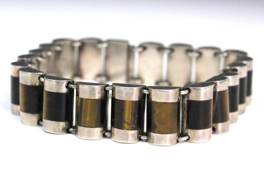 SIGNED TILO STERLING & TIGER'S EYE BRACELET (1 of 6)