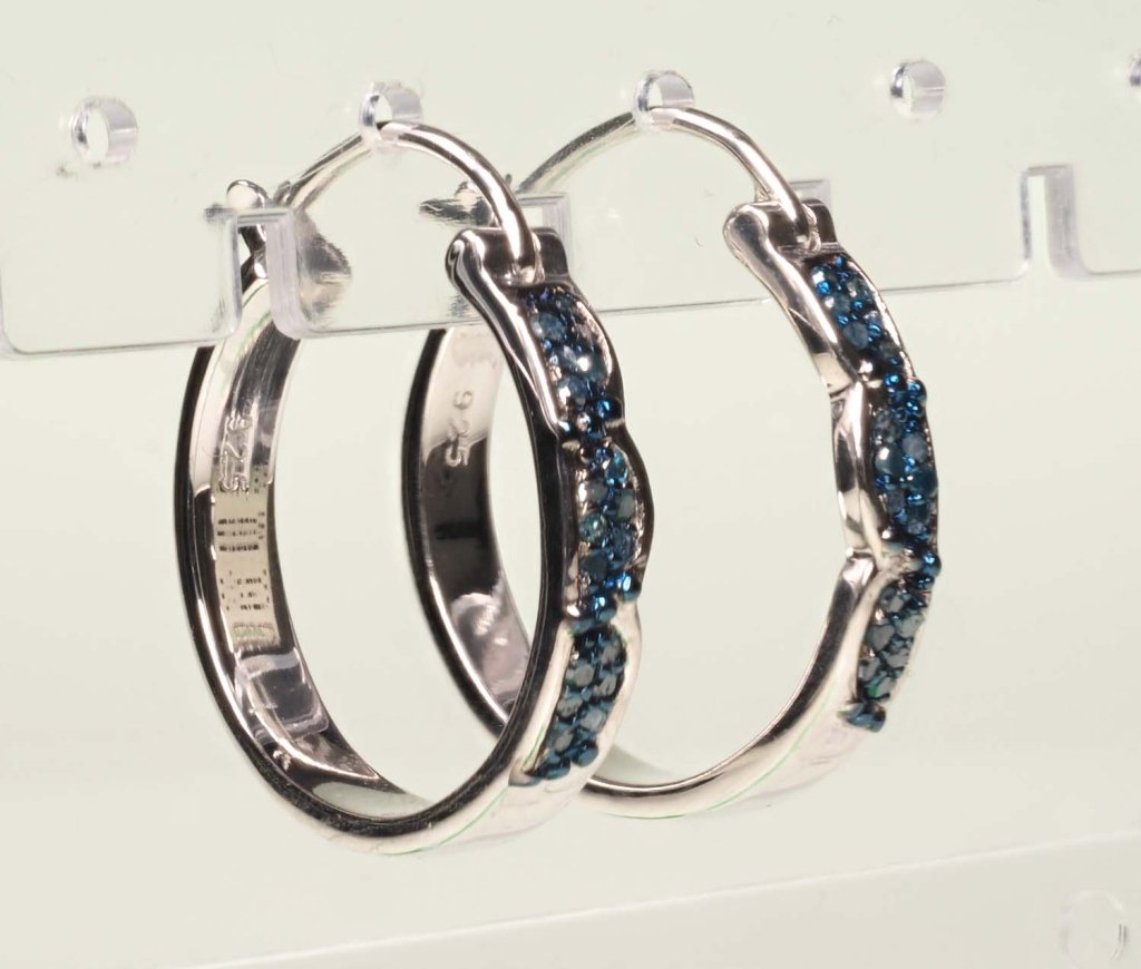STERLING SILVER EARRINGS W/ BLUE DIAMONDS (1 of 3)