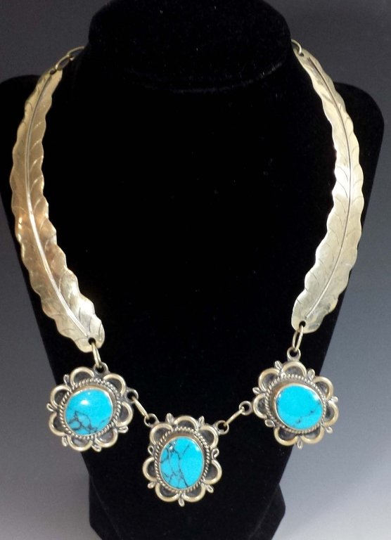SIGNED MEXICAN NECKLACE SILVER & TURQUOISE (1 of 5)