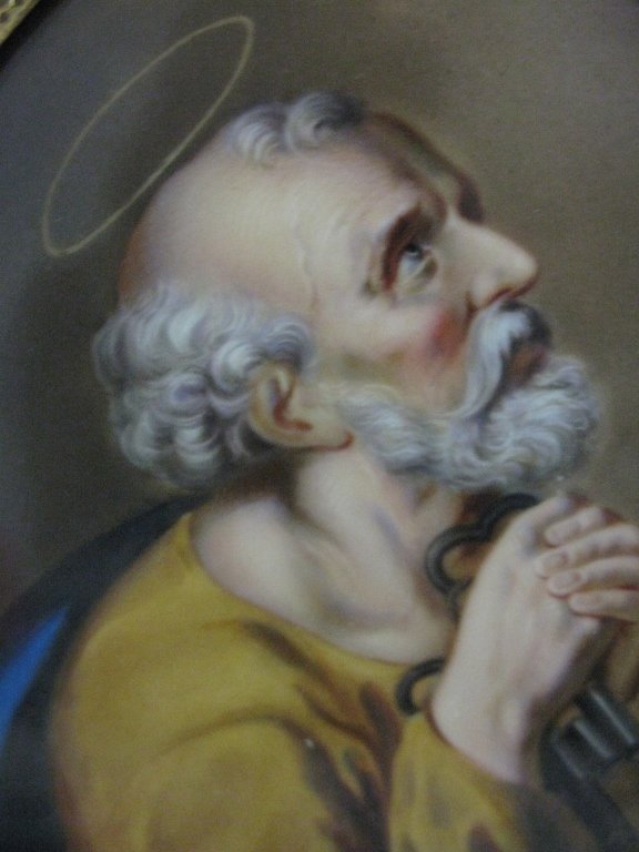 PORCELAIN PLAQUE ST. PETER W/ PAPAL KEYS (1 of 5)