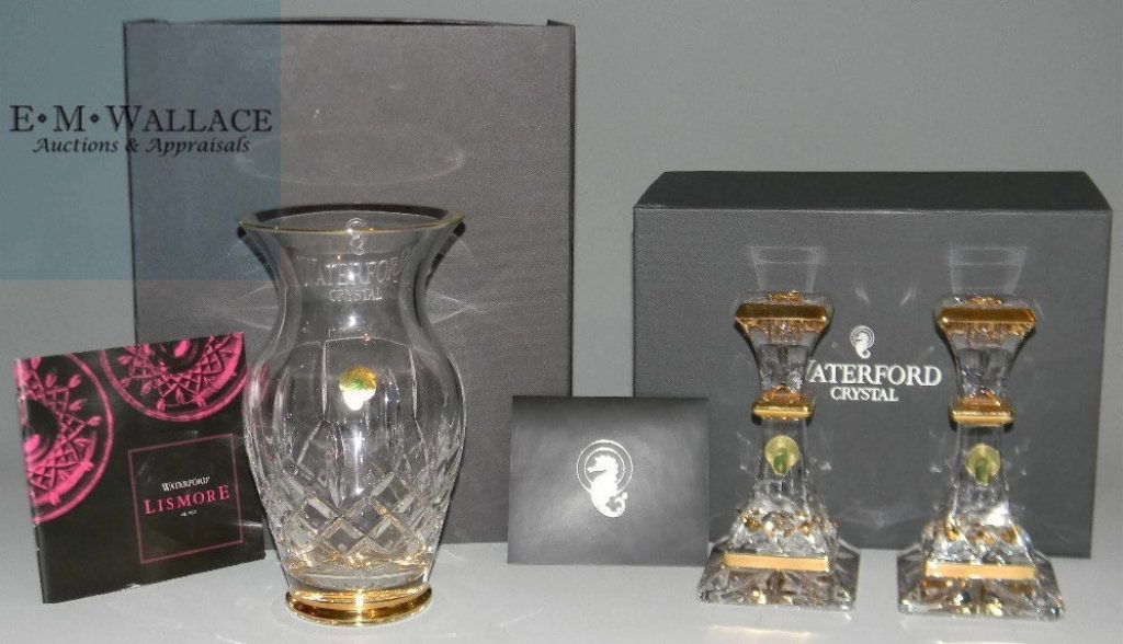 WATERFORD CRYSTAL LISMORE VASE 8"H & CANDLESTICKS (1 of 10)