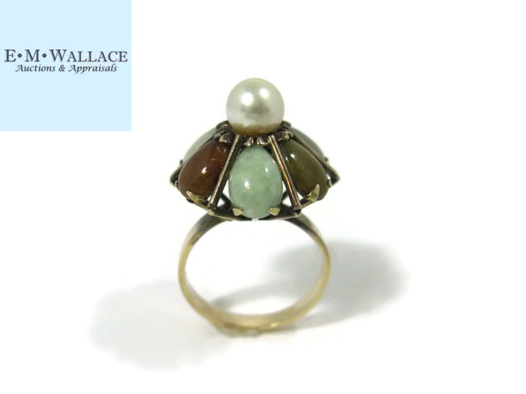 14K GOLD COCKTAIL RING WITH JADE AND PEARLS (1 of 6)