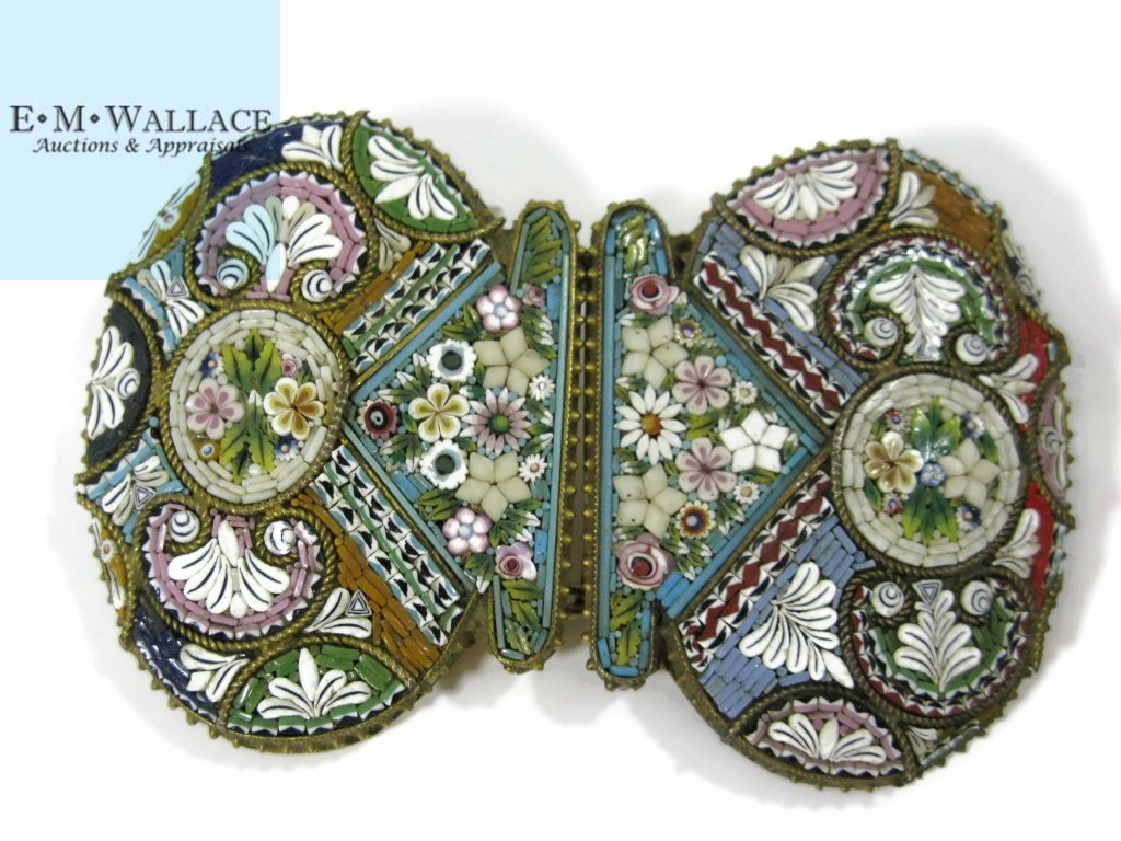 19TH C. ITALIAN MICRO MOSAIC FLORAL BELT BUCKLE (1 of 9)