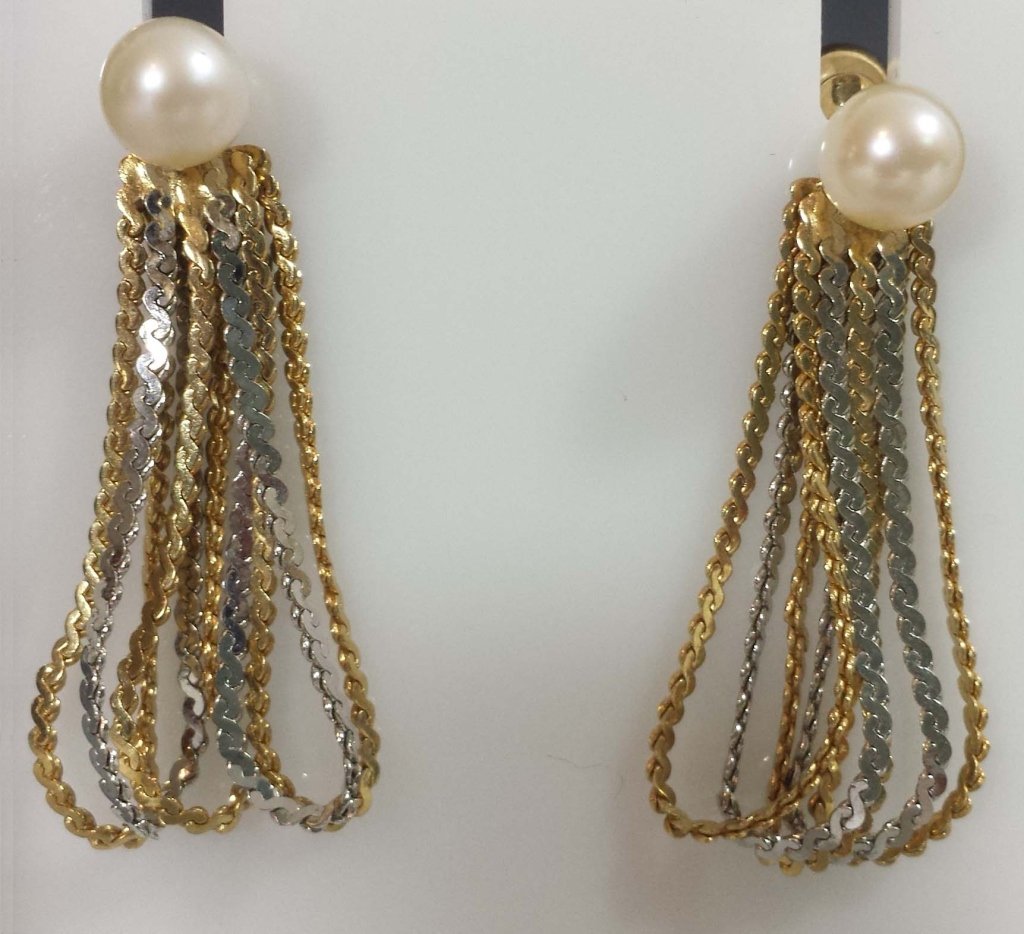 GOLD BALL & PEARL EARRINGS W/ 14K EARRING JACKETS (1 of 6)