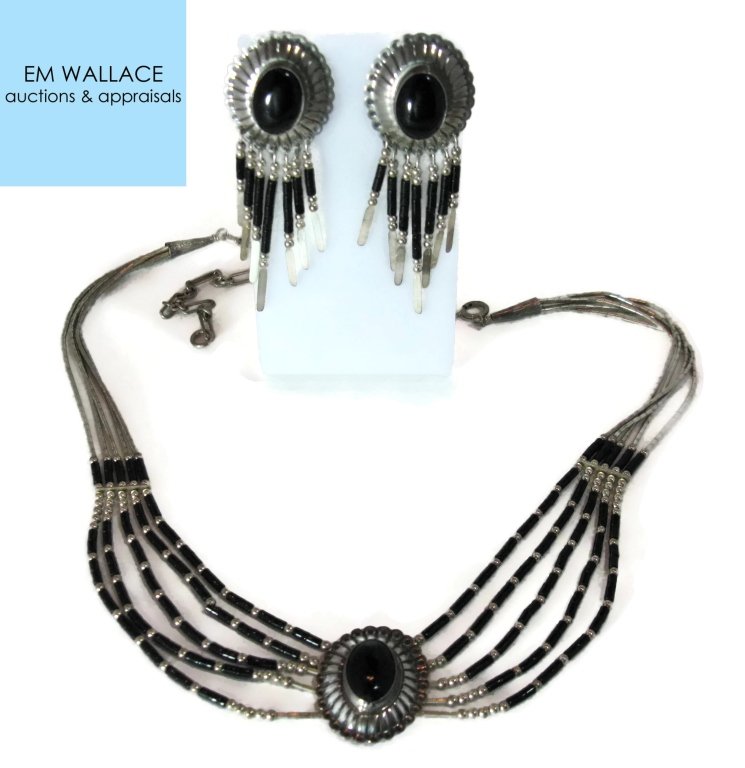 ONYX CONCHO STERLING SILVER NECKLACE & EARRINGS (1 of 6)