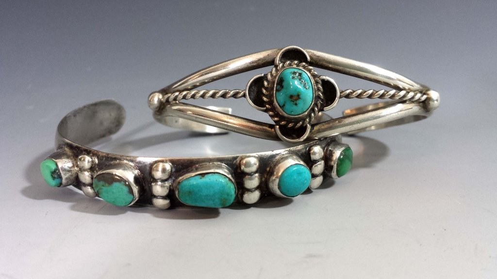 2@ VINTAGE NAVAJO STERLING BRACELETS W/ TURQUOISE (1 of 6)