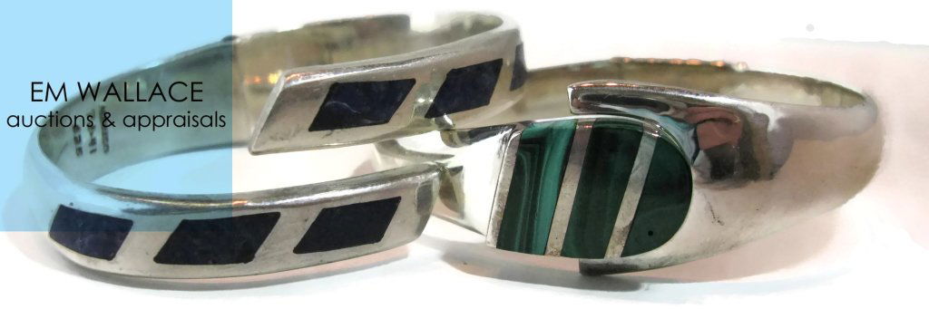 2 VINTAGE STERLING SILVER STONE SET CUFF BRACELETS (1 of 7)