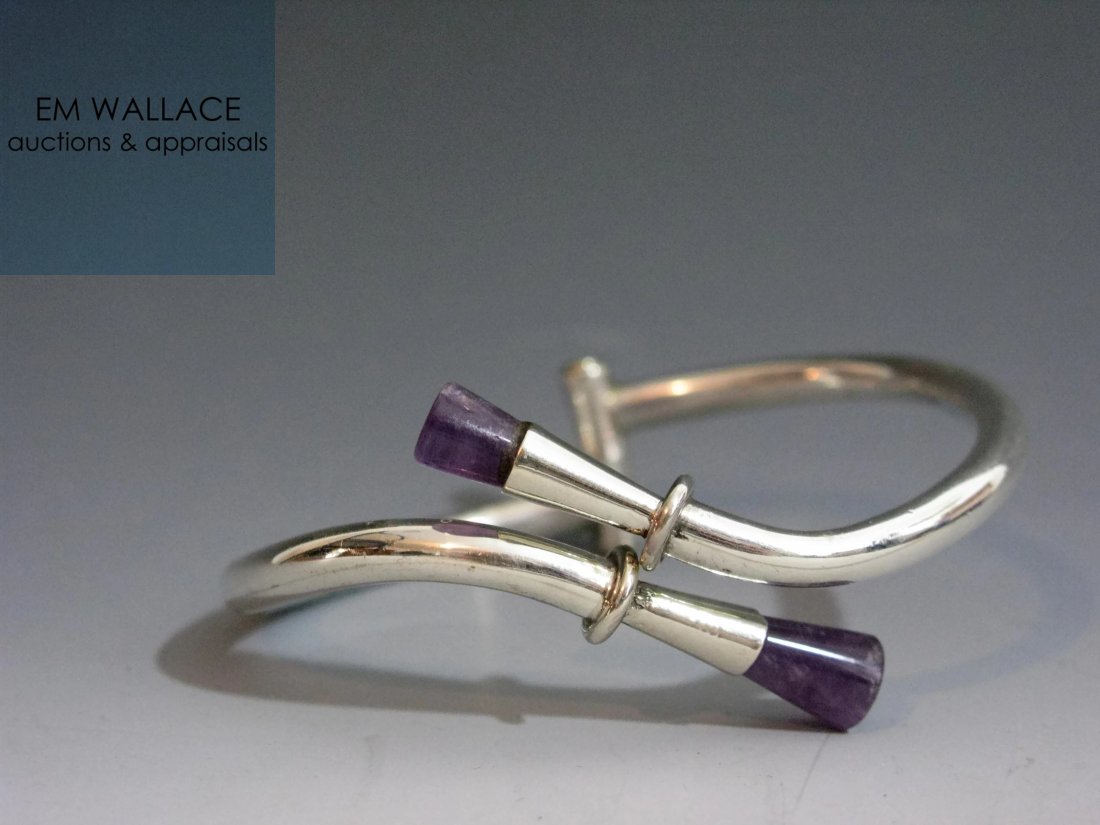 VINTAGE TAXCO MEXICO 925 STERLING AMETHYST BYPASS CUFF (1 of 5)