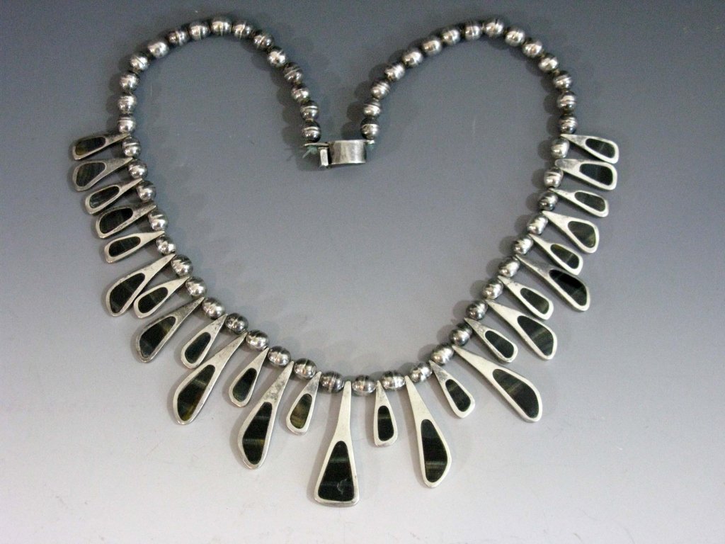 TAXCO STERLING COLLAR NECKLACE W/ BLUE TIGER'S EYE (1 of 7)