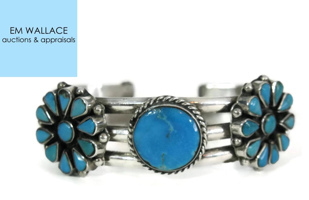 TAXCO SIGNED 925 SILVER & TURQUOISE CUFF BRACELET (1 of 4)