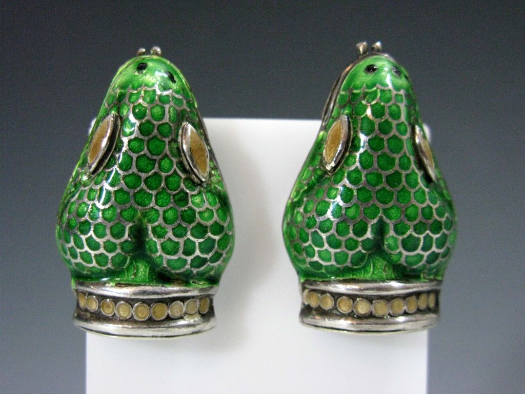 TAXCO JAMIE QUIROZ GREEN ENAMEL SNAKE EARRINGS (1 of 4)
