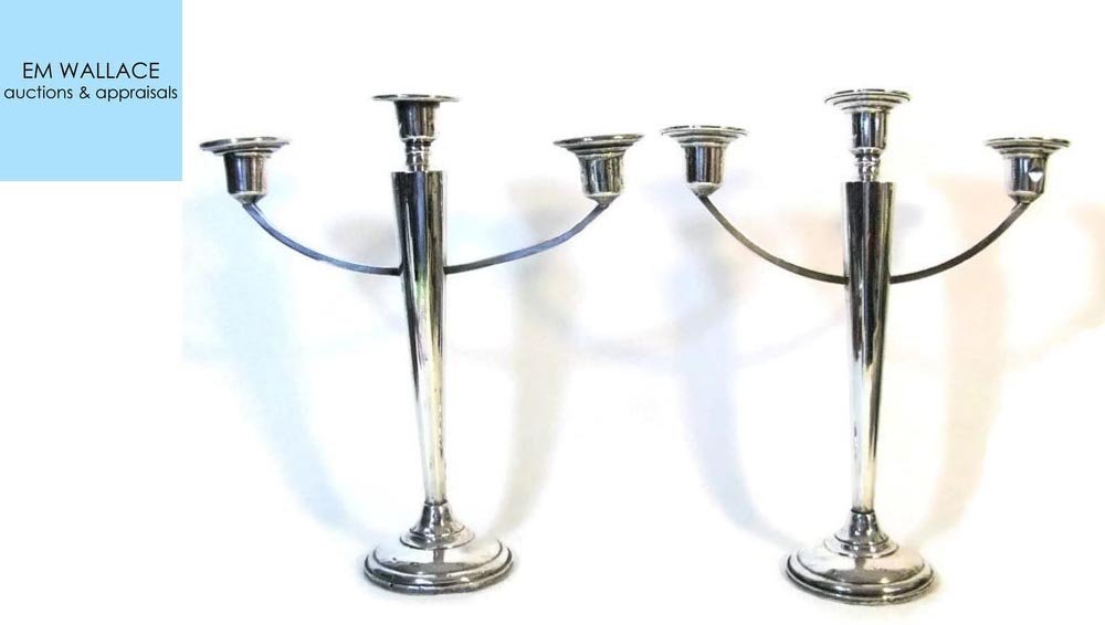 PAIR ART DECO STERLING THREE LIGHT CANDELABRA (1 of 7)