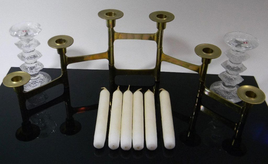 DANISH MODERN BRASS CANDELABRA GLASS CANDLESTICKS (1 of 6)