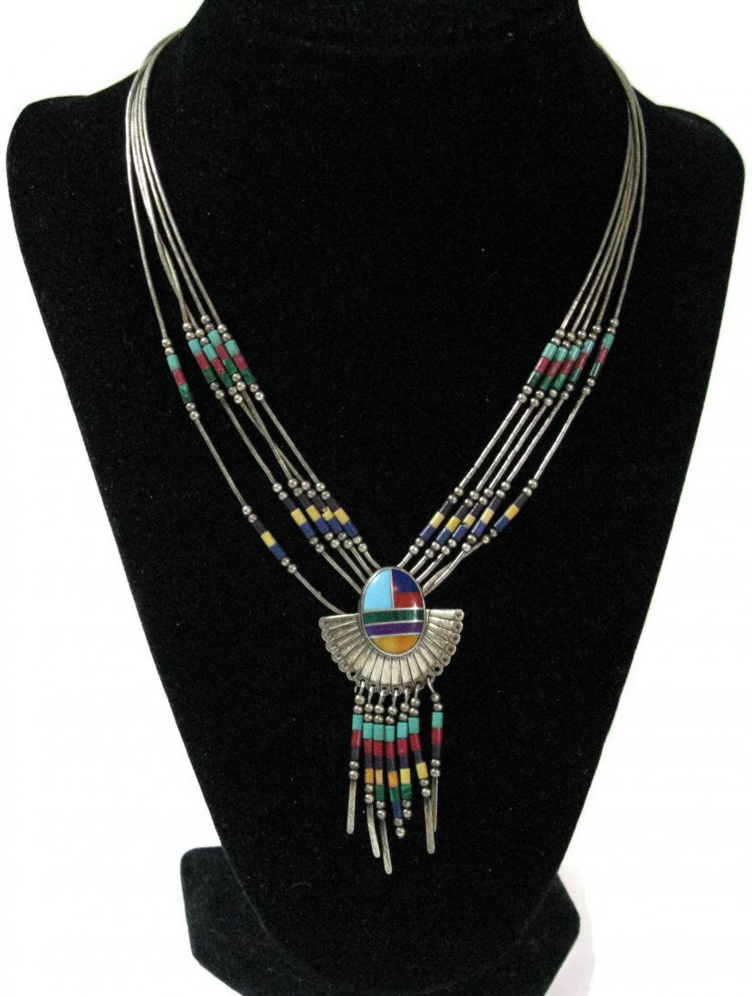 ZUNI NECKLACE STERLING TURQUOISE, MALACHITE, ETC (1 of 3)