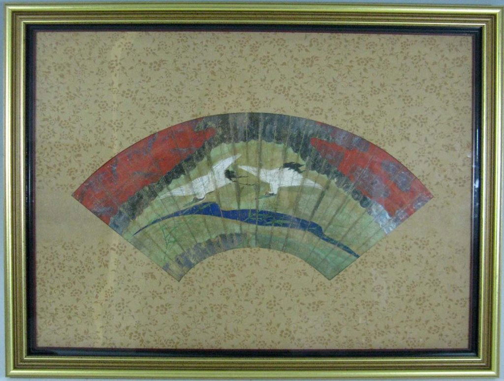 JAPANESE HAND PAINTED FAN WITH TWO CRANES (1 of 4)