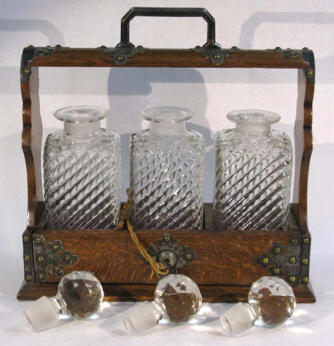 OAK TANTALUS & 3 PRESSED GLASS LIQUOR DECANTERS (1 of 7)