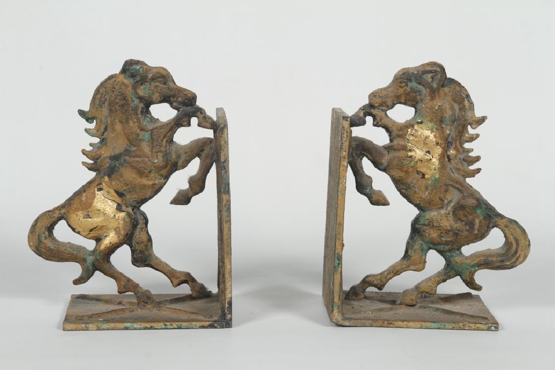 Handsome Pair Antique Iron Horse-Form Book Ends (1 of 1)