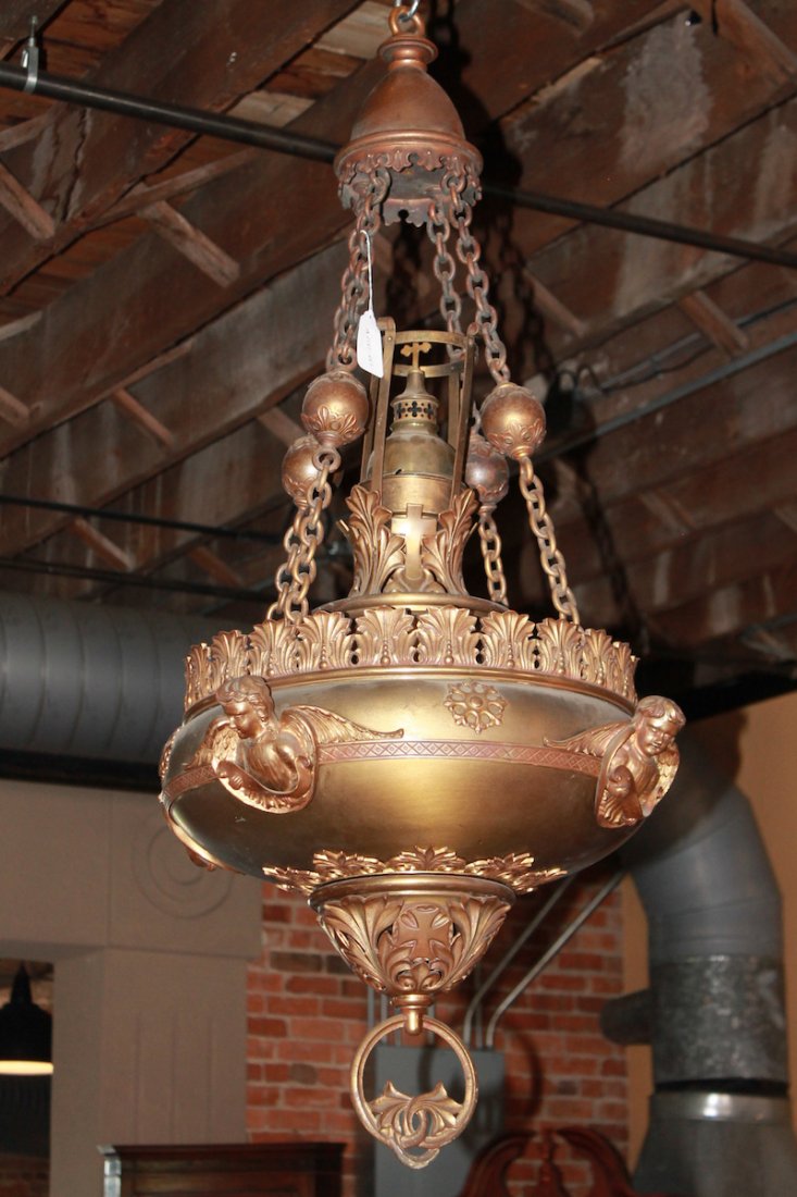 Antique Gothic Style Gilt Brass & Bronze Chandelie (1 of 5)