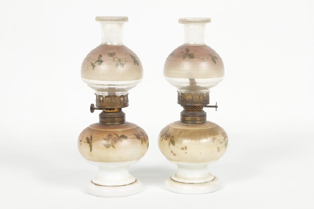 Pair Antique Painted Glass Oil Lamps (1 of 1)