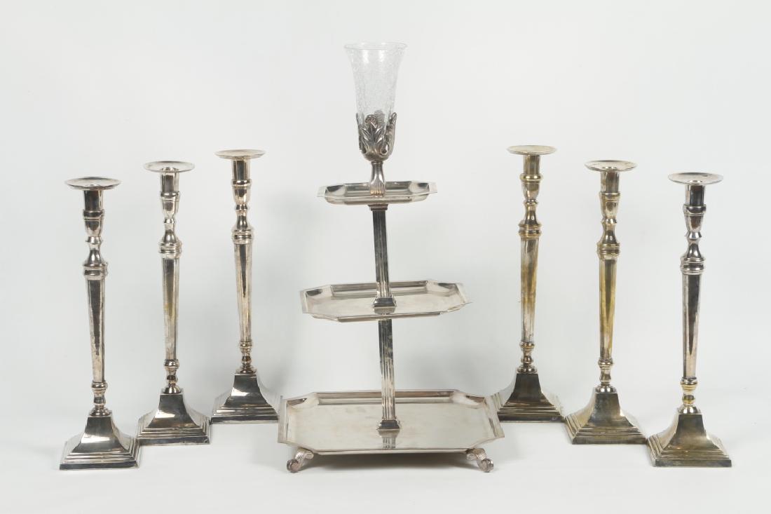 Art Deco Silver Plate Dumbwaiter & Candlesticks (1 of 1)