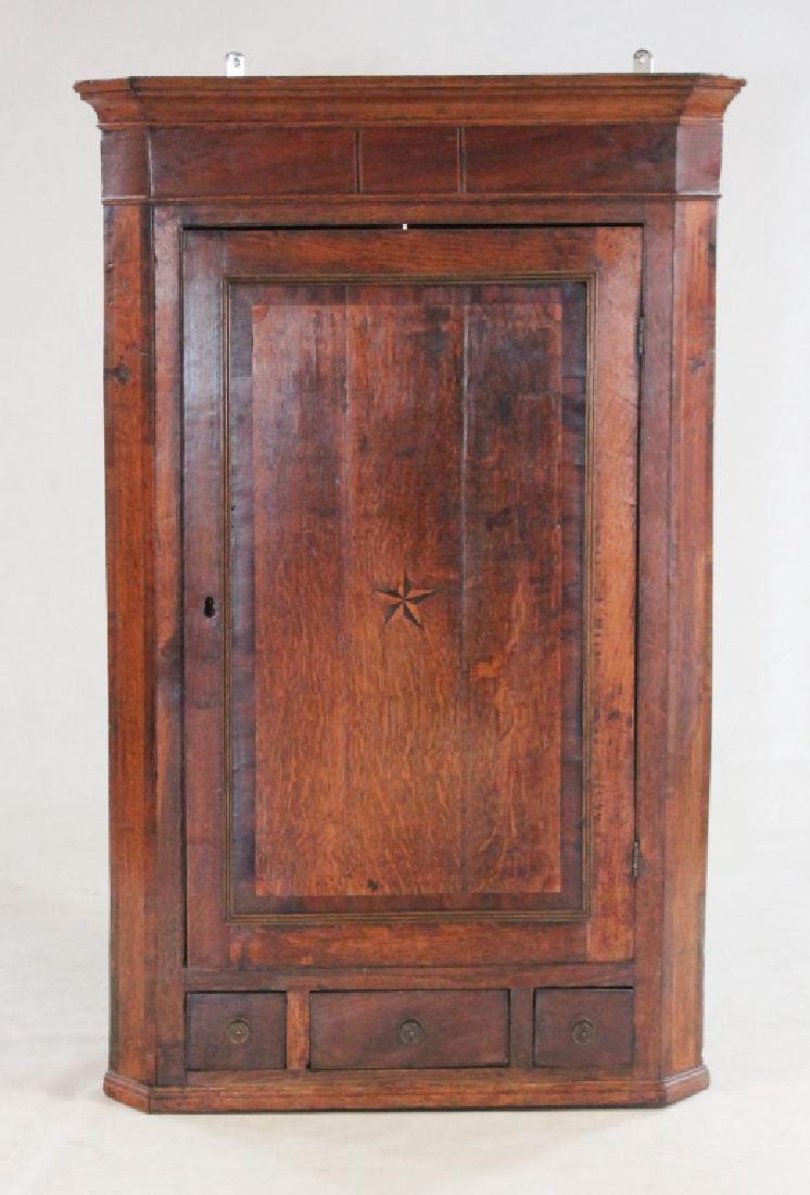 Irish George III Inlaid Oak Hanging Corner Cabinet (1 of 3)