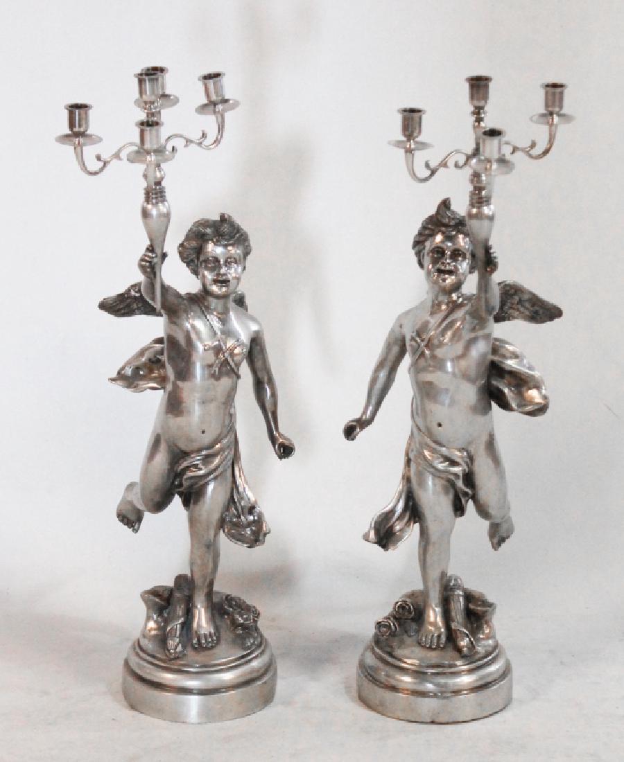 Pair Renaissance Style Polished Nickel Candelabra (1 of 2)