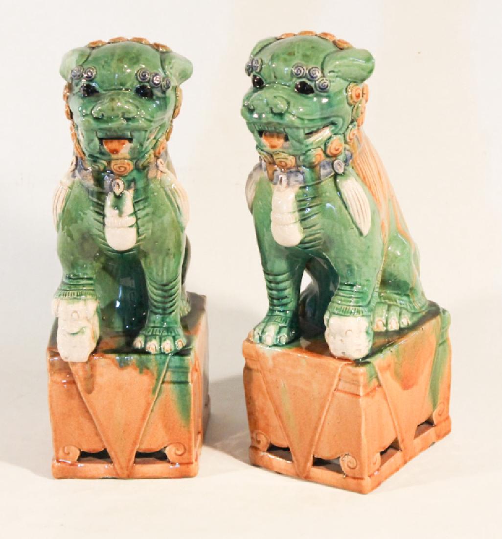 Pair Chinese Figural Glazed Porcelain Foo Lions (1 of 6)