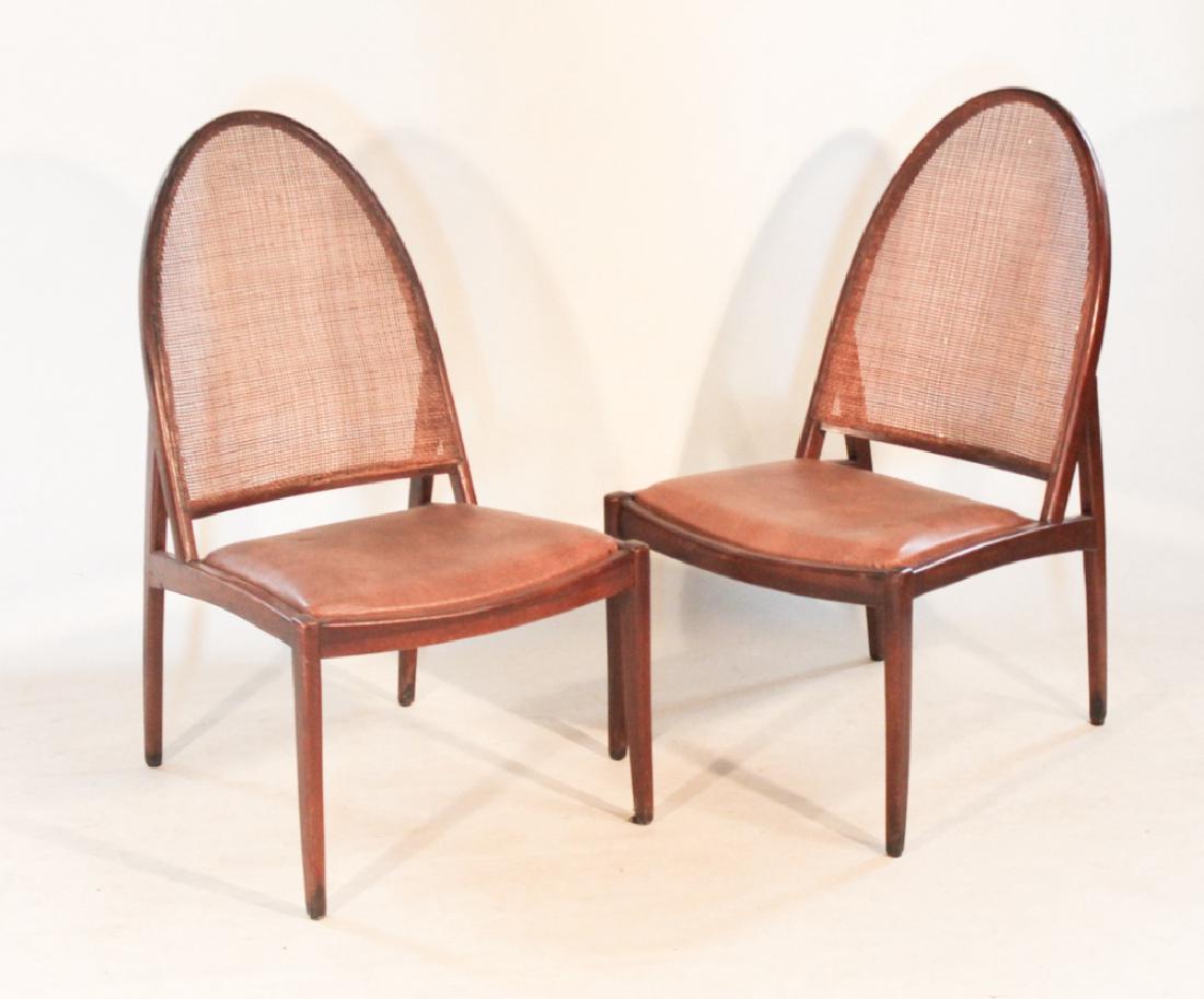 Pair Mid Century Mahogany, Cane & Leather Chairs (1 of 4)