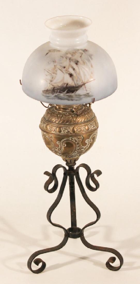 Charming Nautical Painted Wrought Iron Oil Lamp (1 of 2)