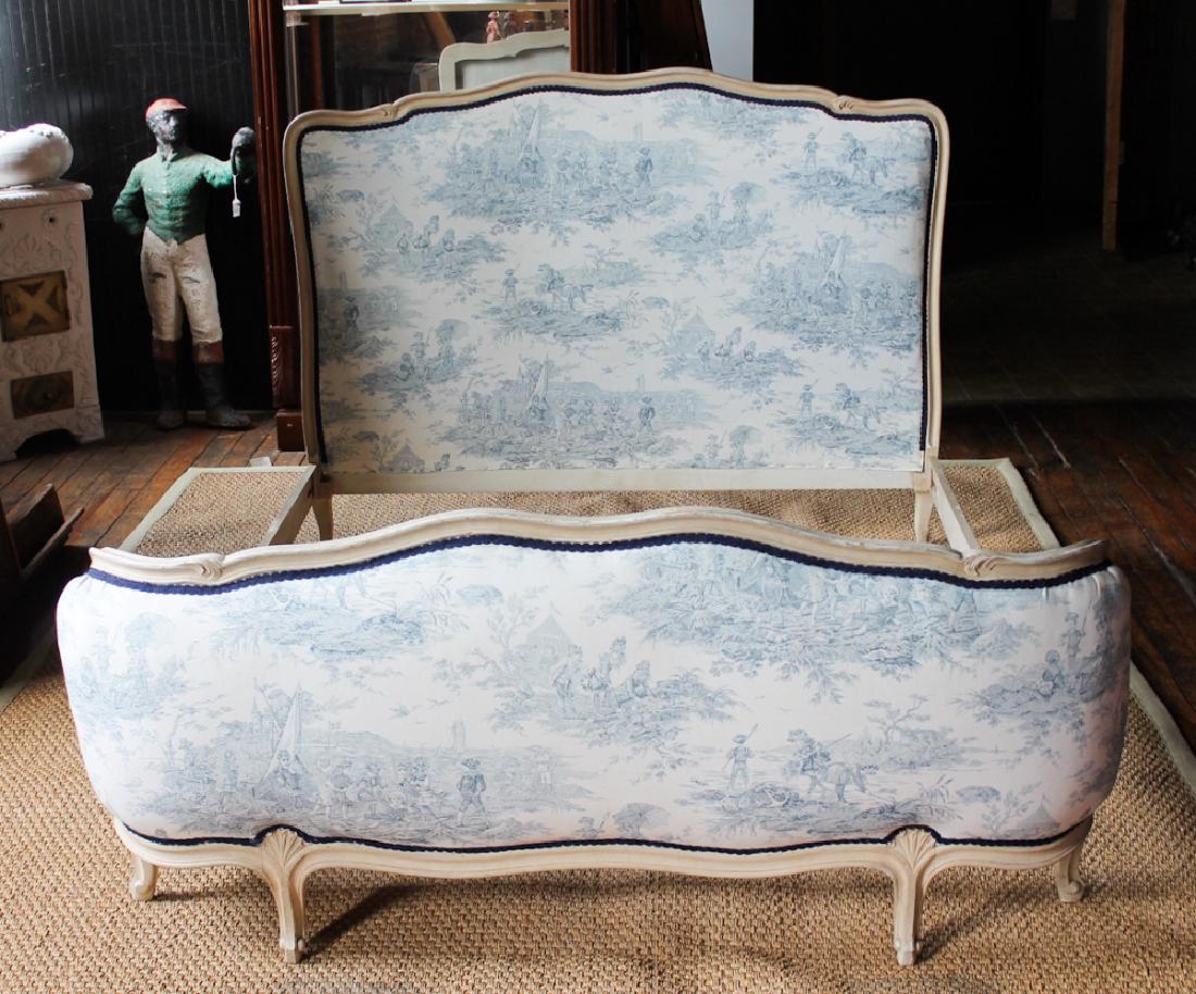 French Carved Polychrome & Upholstered Bed (1 of 7)