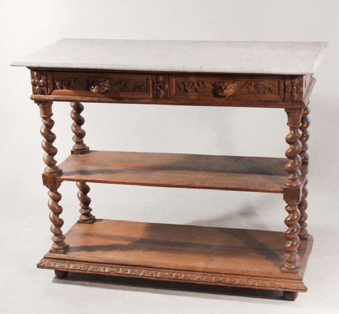 British or Continental Carved Oak MarbleTop Server (1 of 1)