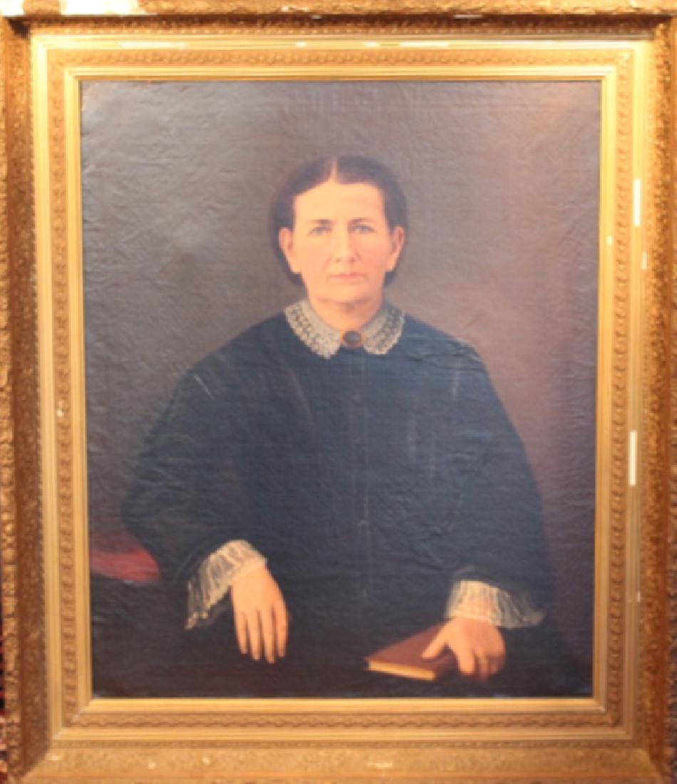 Portrait Attributed William Harrison Scarborough: (South Carolina/Tennessee, 1812-1871) Portrait of Louisa F. Veal of Columbia, South Carolina. The piece looks to be housed in its original frame. The piece has been relined and conserved at some point