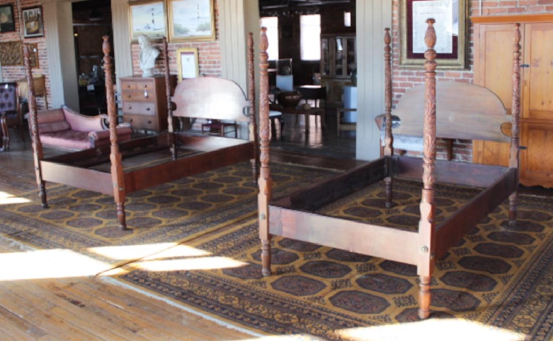 Near Pair Colonial Revival Carved Four Poster Beds (1 of 7)